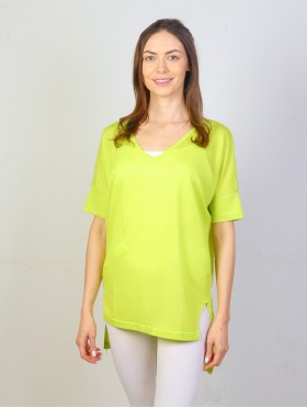 Breathable V Neck High-Low Short Sleeved Loose Top ( GET FREE NE065-216GRN)